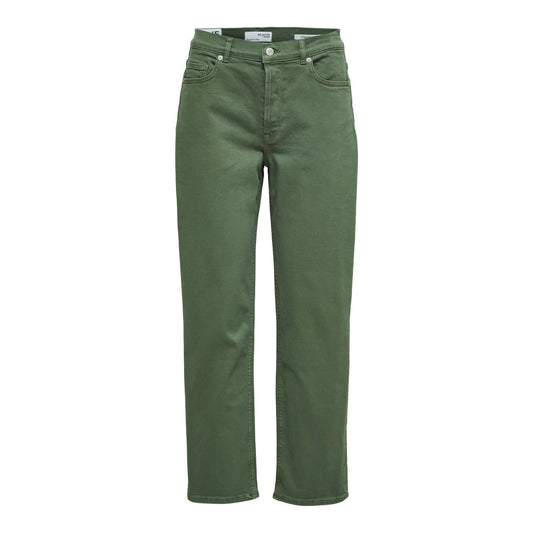 Slfmary hw hedge green straight jeans